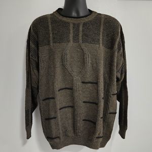 Monello Men's Size 52 (L) Green Chunky Knit Wool Blend Crew Neck Italian Sweater